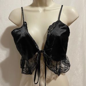 Shein Black Satin Front Tie Crop S/M